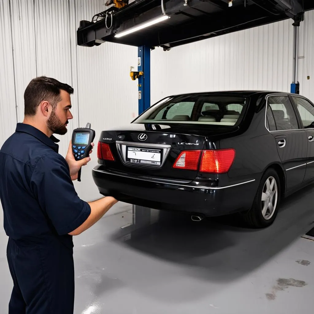 Mechanic using OBD scanner on a 2002 Lexus LS430